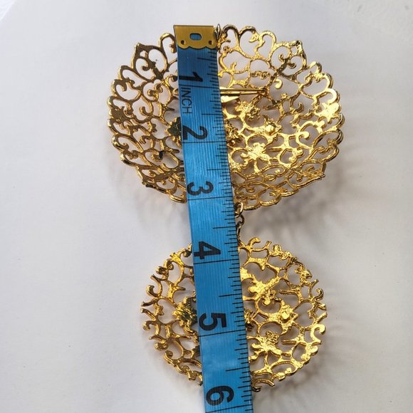 Gold Tone Brooch and Pendant Filigree UNIQUE Statement Pendant Pin - Picture 15 of 15